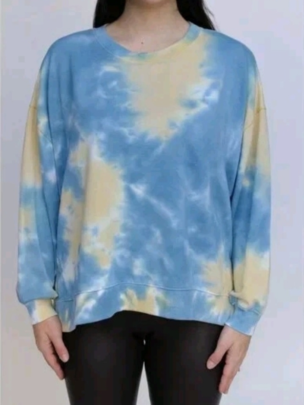 Found LA Tie-Dye Pullover Crewneck Sweatshirt Relaxed Fit Blue & Yellow Women XL